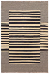 Flat Weave Kilim Antique Navaho Vintage handmade Modern Kilim Beige Black Hand-Woven Rectangle 100% Wool Area Rug 6x8